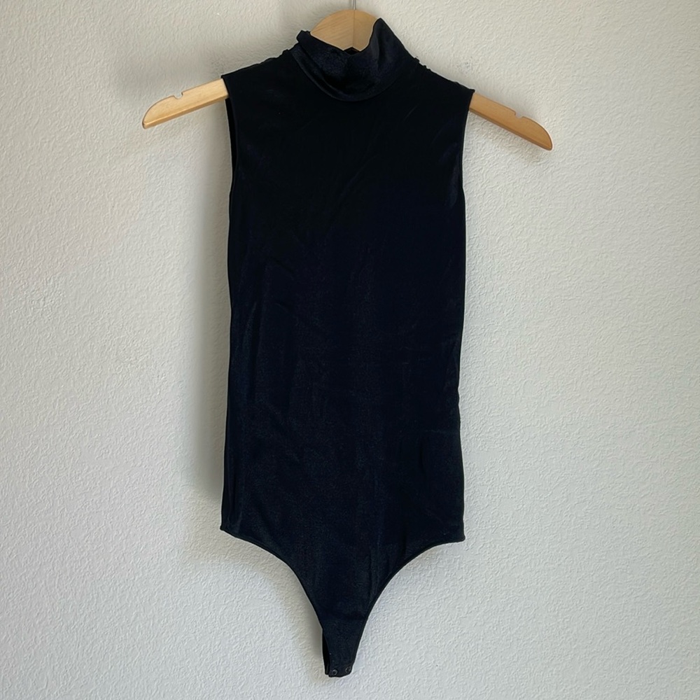 Wolford Velvet Turtle Neck Mockneck Thong Black Bodysuit Size XS